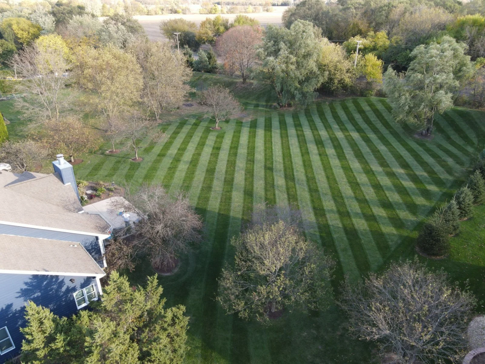 Aerial view of perfectly striped lawn in Stratford CT